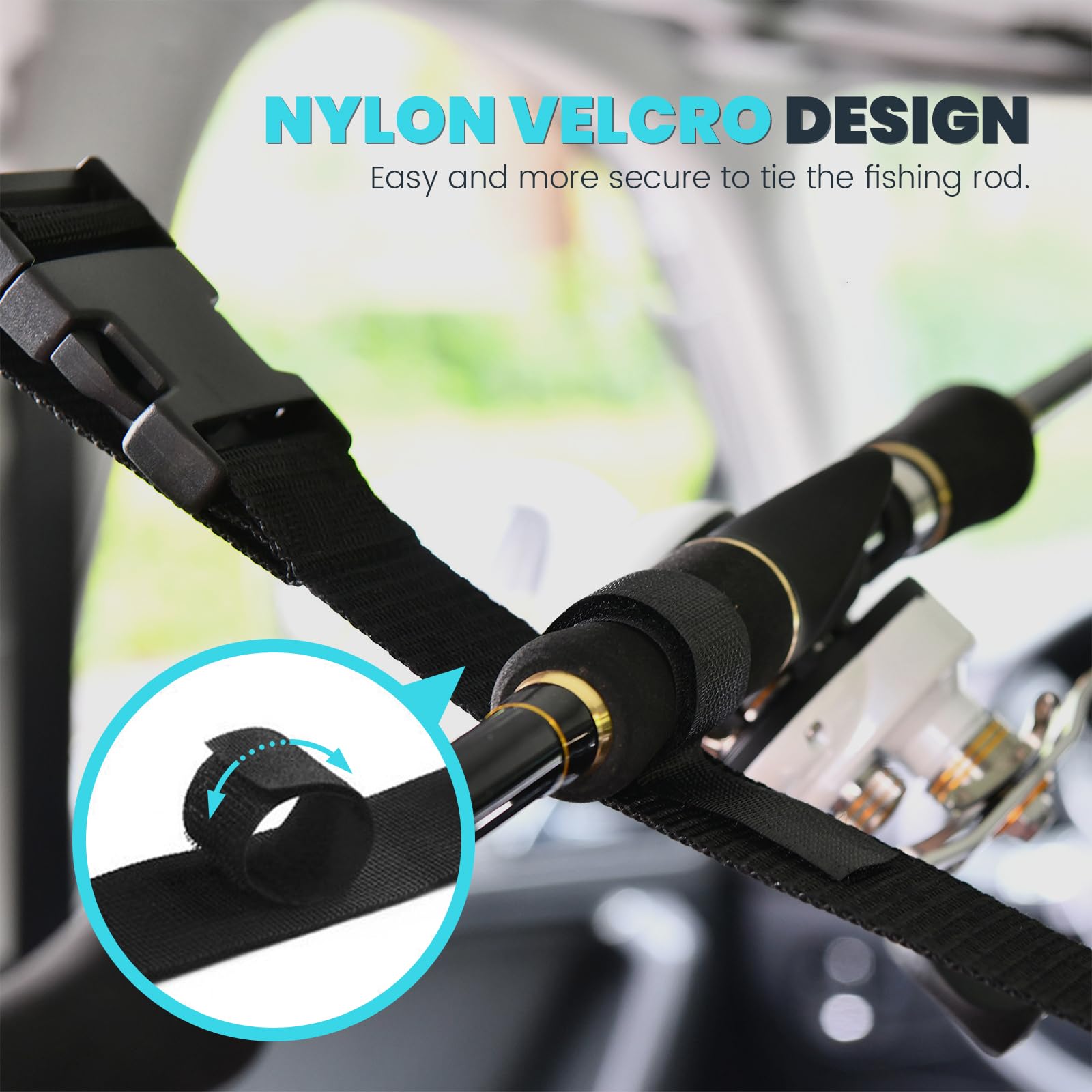 5-rod capacity fishing rod holder organized inside vehicle