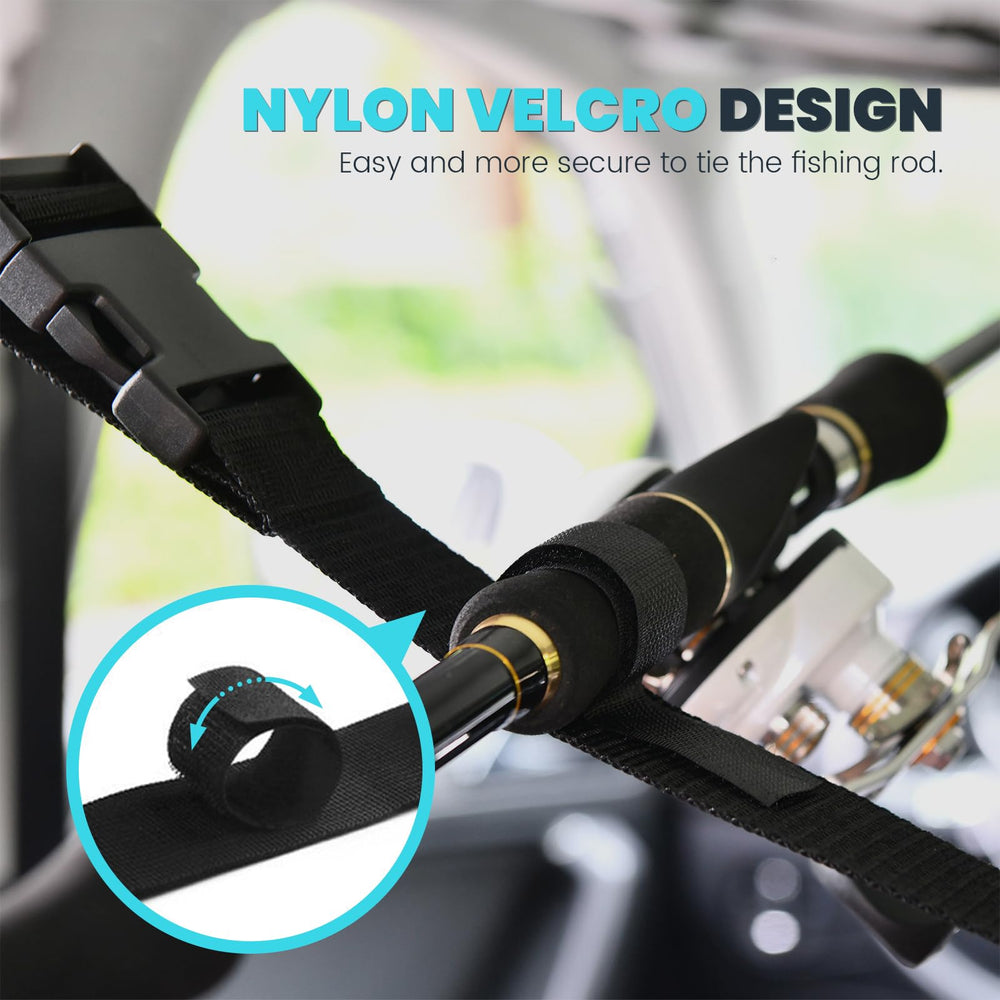 5-rod capacity fishing rod holder organized inside vehicle