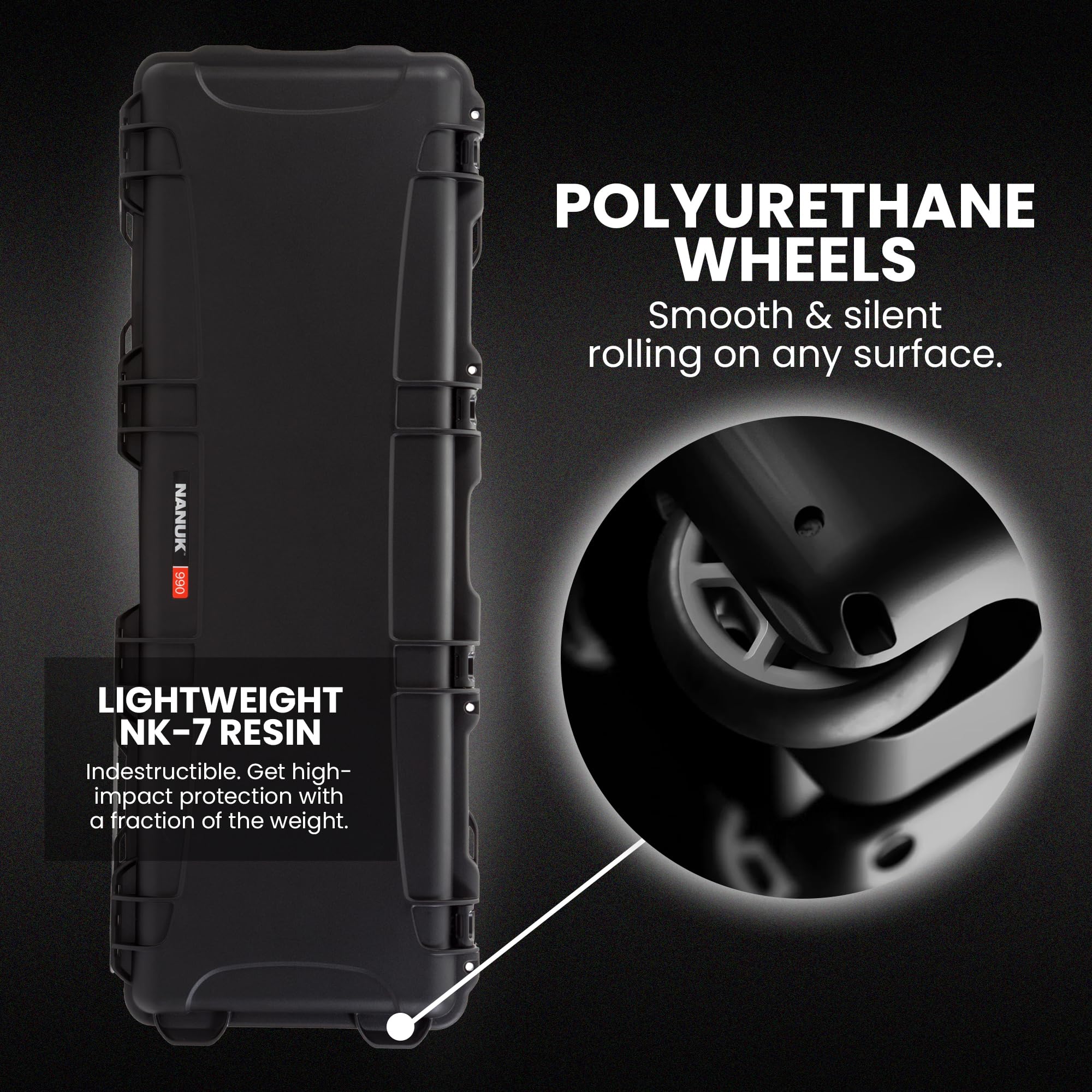 NANUK 990 black waterproof shell protects gear in harsh conditions