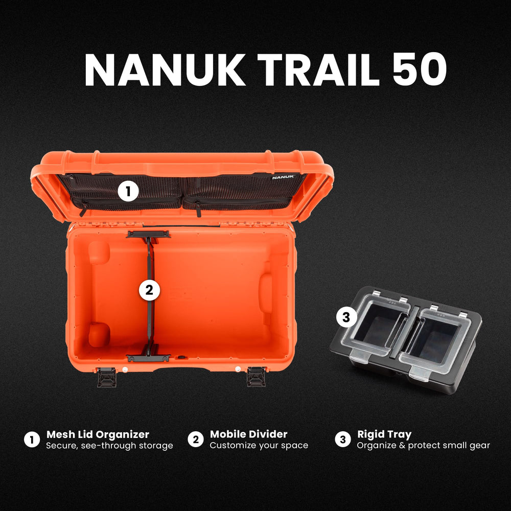 NANUK Trail 50 interior tray-divider keeps bulky items organized