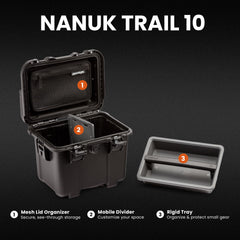 Interior layout of NANUK Trail 10 showing modular tray and dividers