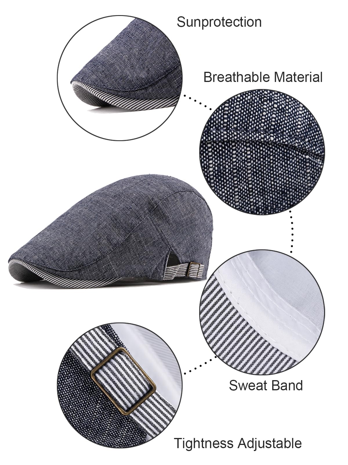 Cotton sweat band inside Nanwansu Newsboy Cap Blue