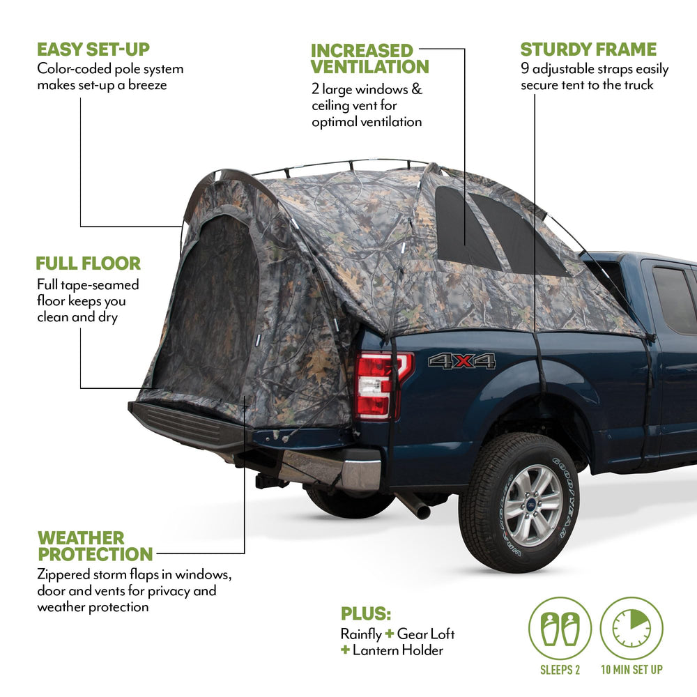 Napier Backroadz camo truck tent interior offers ample headroom for two