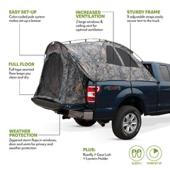 Napier Backroadz camo truck tent interior offers ample headroom for two