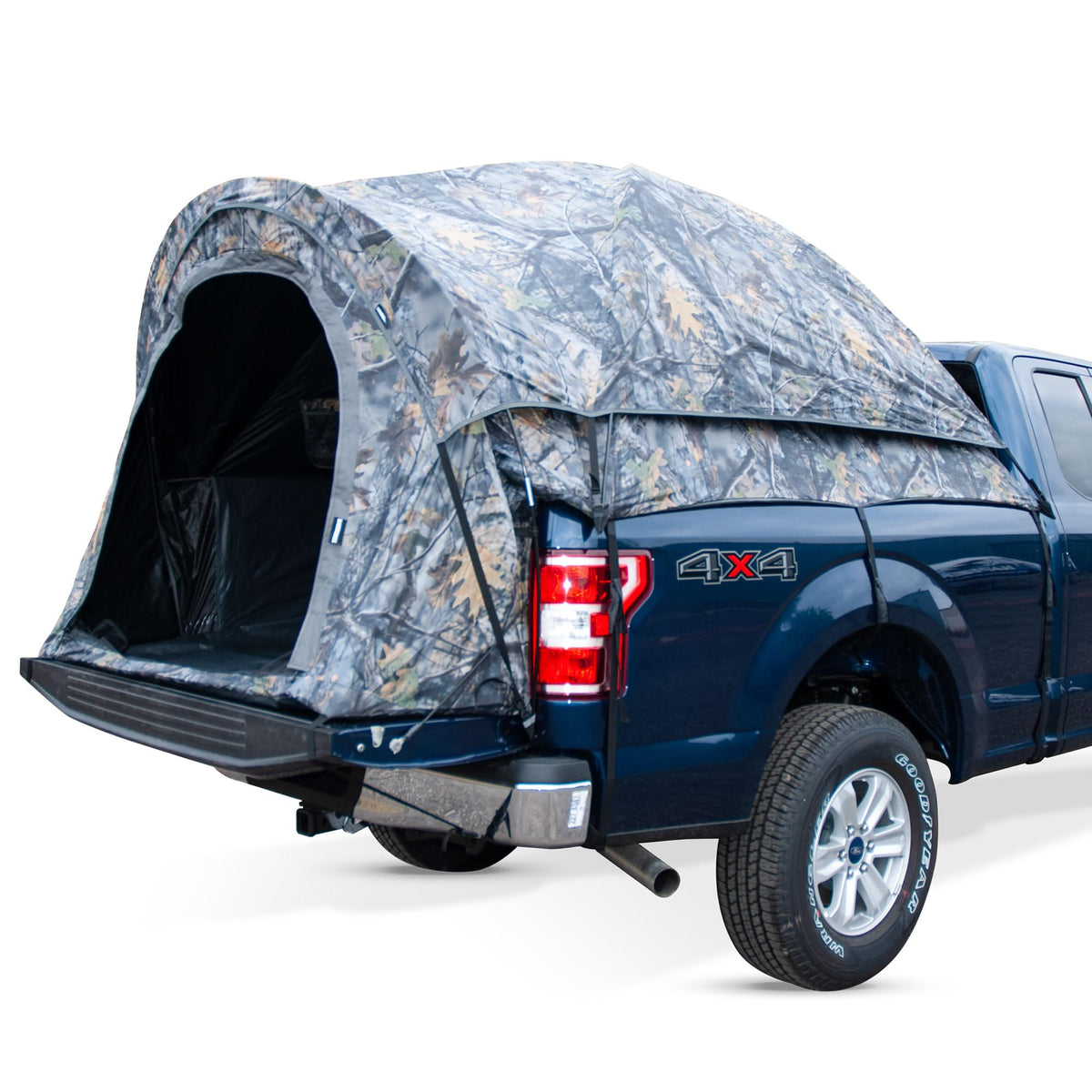 Napier Backroadz camo truck tent with full rainfly for weather protection while camping