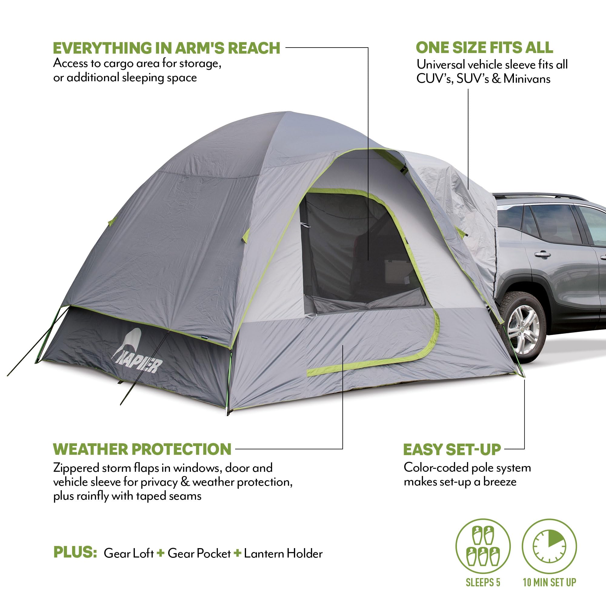 Napier Backroadz interior includes pockets and lantern hook for organization.