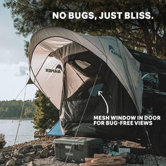 Napier Sportz Cove mesh window with storm flap for ventilation and privacy.