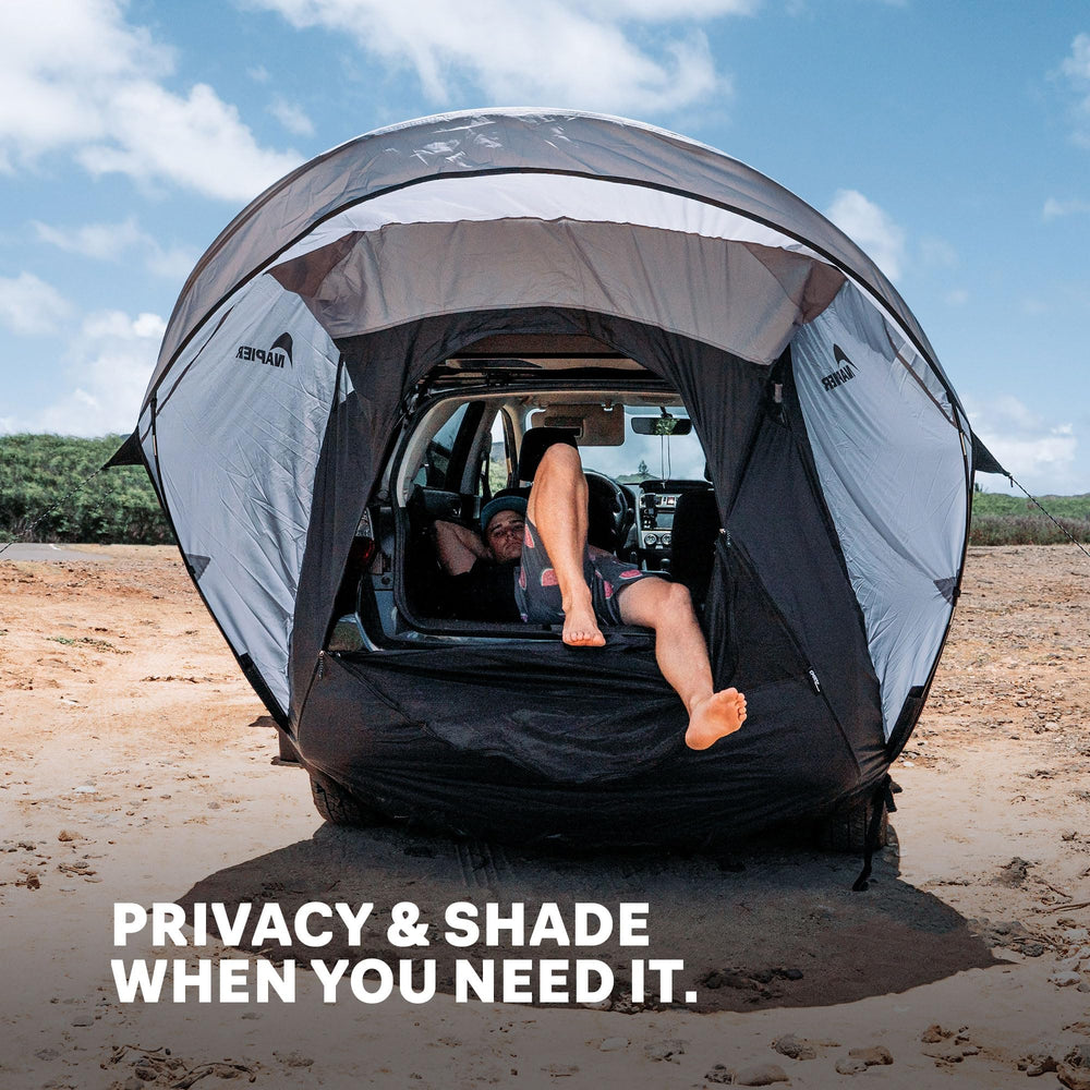 Napier Sportz Cove extended awning provides sun protection on a road trip.