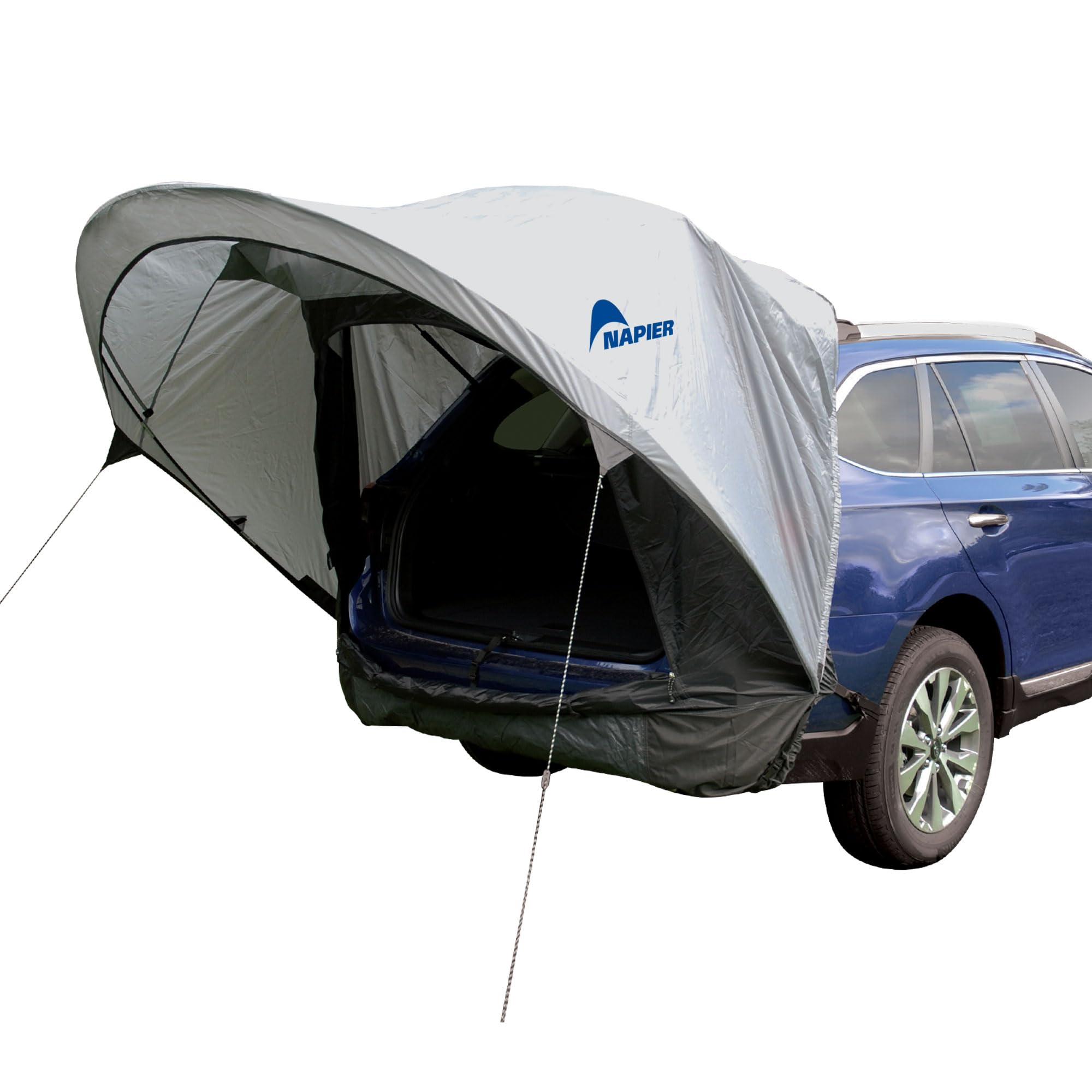 Napier Sportz Cove hatch shade extending over the hatch for sun protection during camping.