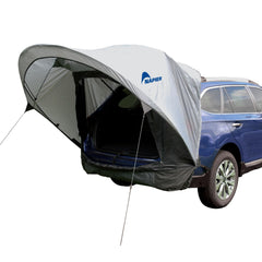 Napier Sportz Cove hatch shade extending over the hatch for sun protection during camping.