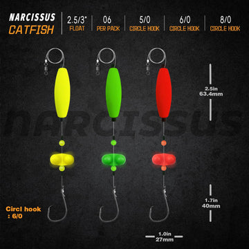Six yellow catfish rigs included in the set
