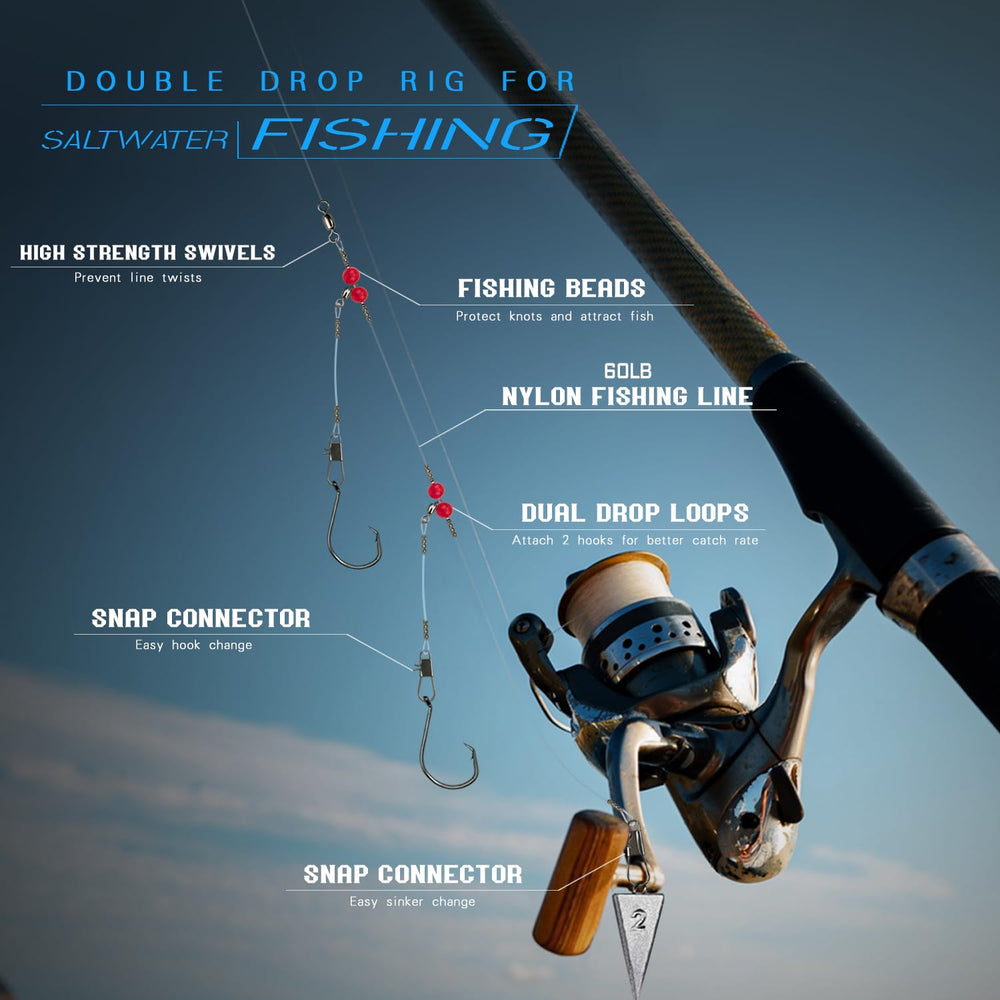 Close-up of swivels and snaps on Narcissus double drop rig