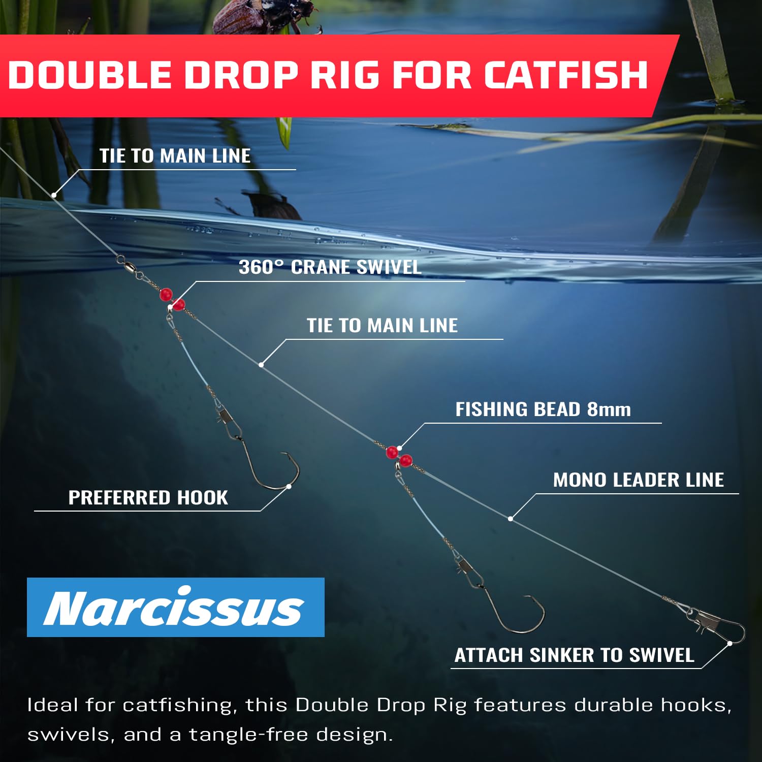 Narcissus surf-pier-boat-rig-ready streamlines beach and pier sessions.