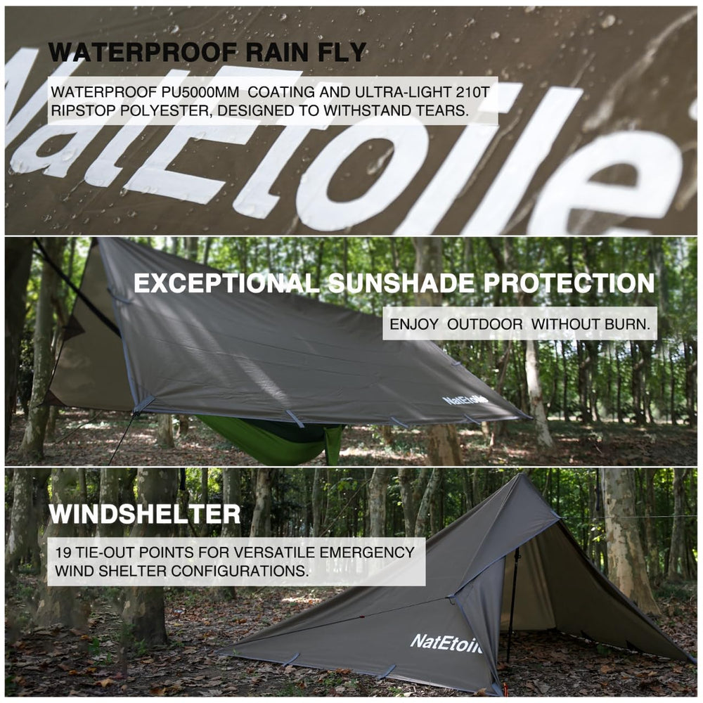 NatEtoile tarp waterproof coating shows PU5000mm performance in wet conditions.