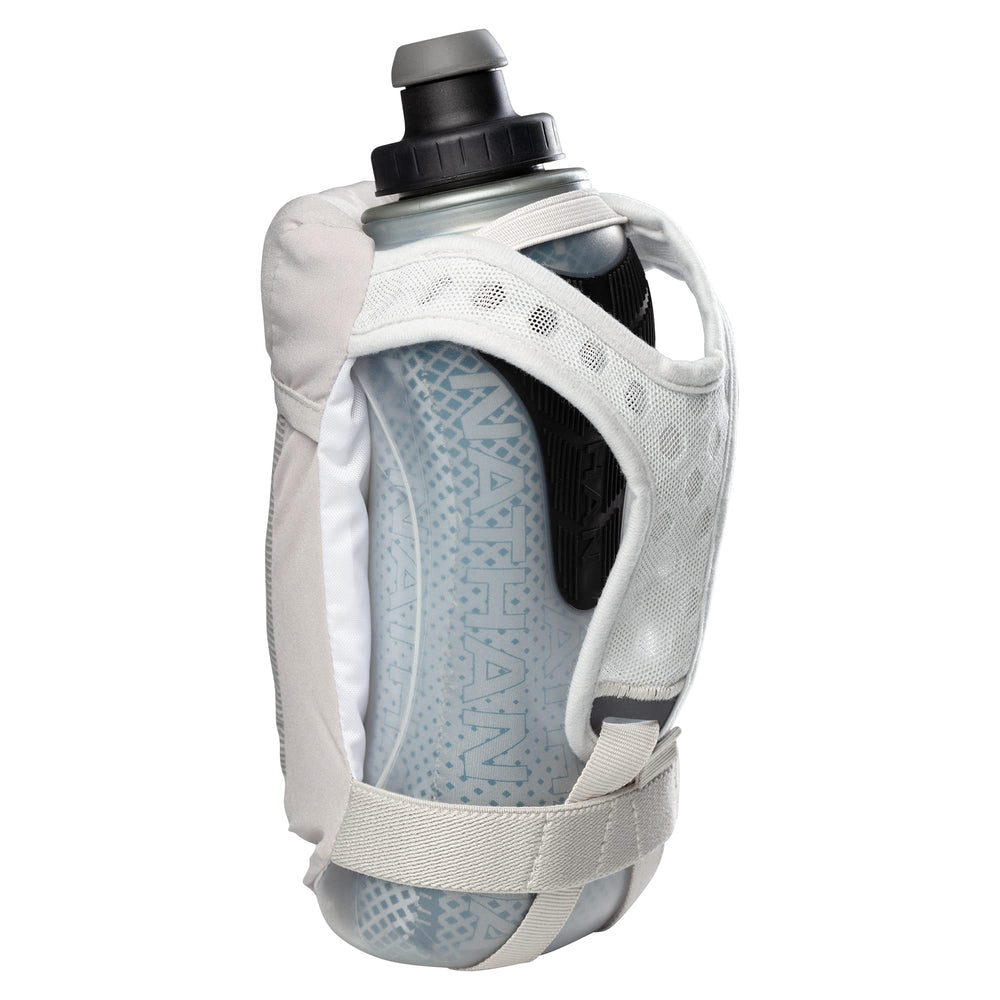 Nathan 360-degree reflective bottle improves night visibility during activities.
