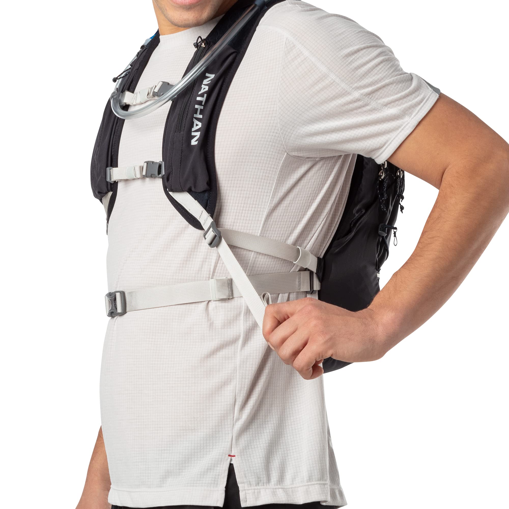 Nathan Crossover 15L hydration pack back-panel shows breathable comfort for extended use.