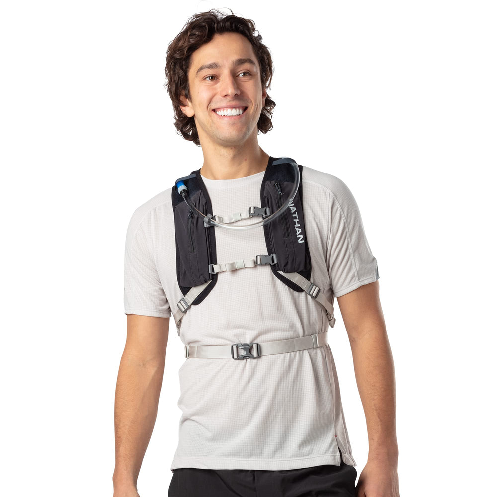 Nathan Crossover 15L hydration pack shoulder straps feature ergonomic grip for long wear.