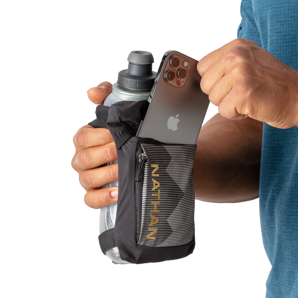 Nathan ergonomic lightweight bottle supports comfortable grip and easy sipping.