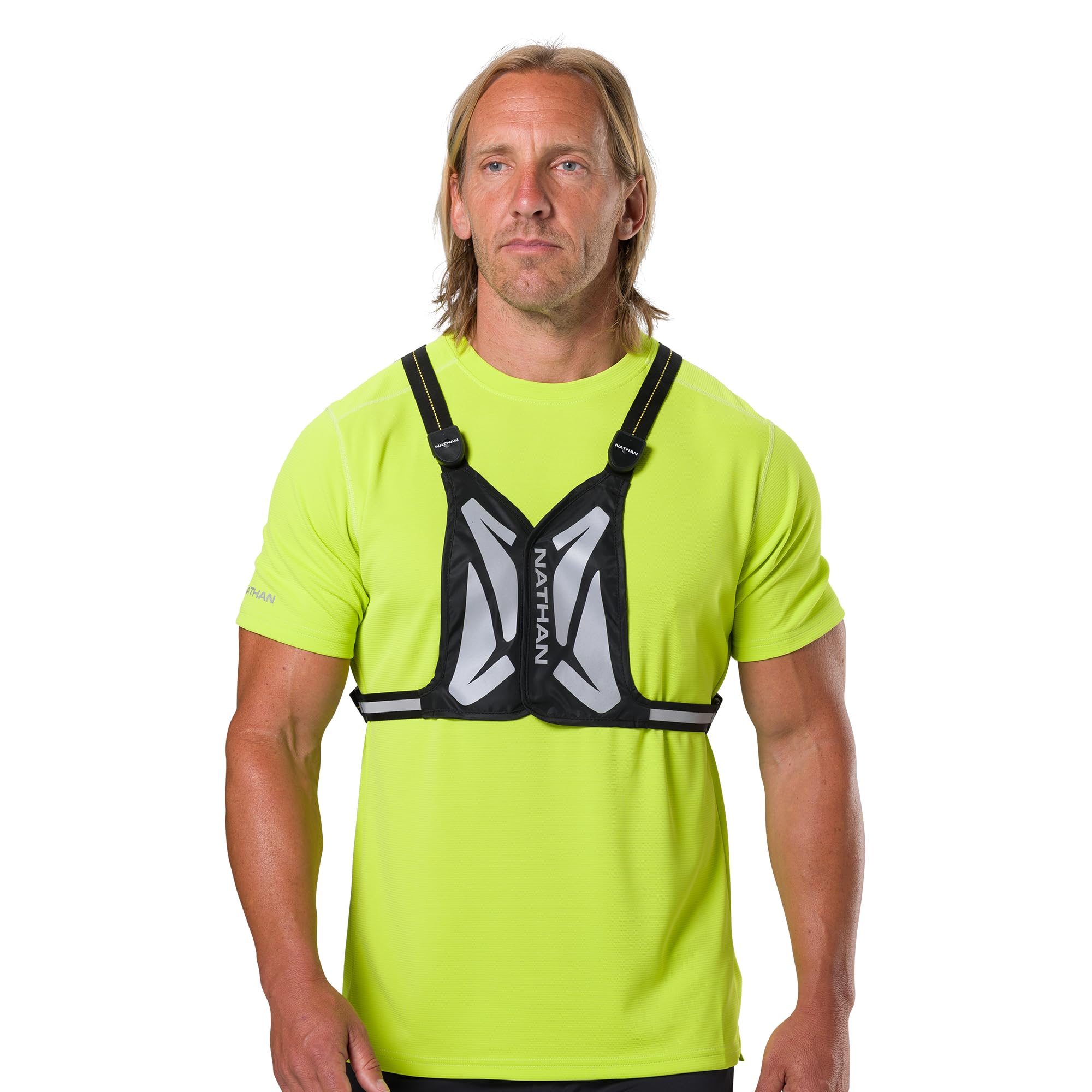 Nathan foldable lightweight vest folded for compact packing and easy carry