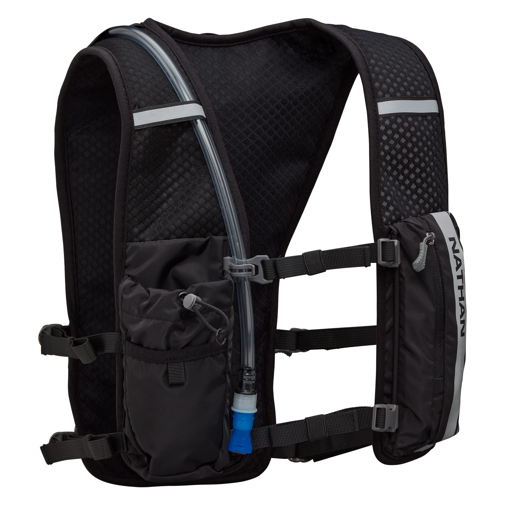Nathan Hypernight 1.5L bladder supports on-the-go hydration.
