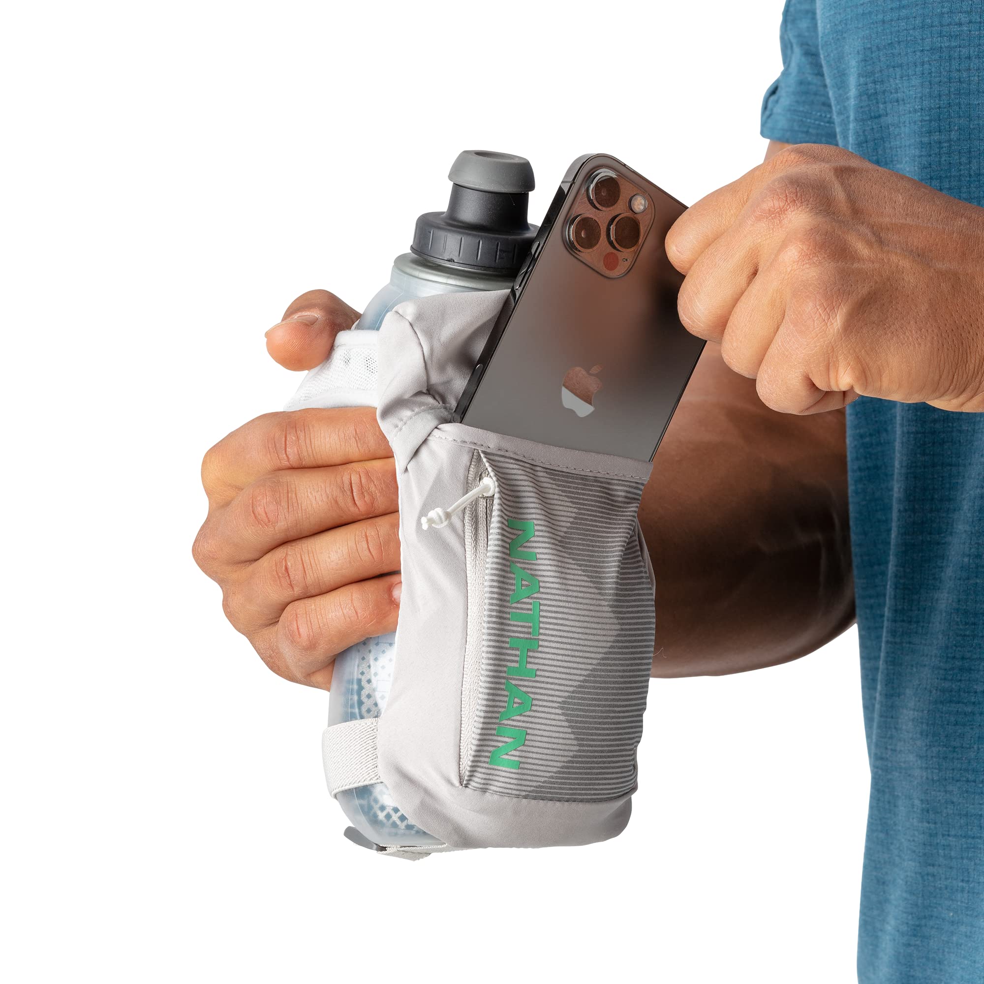 Nathan insulated 18oz bottle keeps beverages ready for longer workouts.