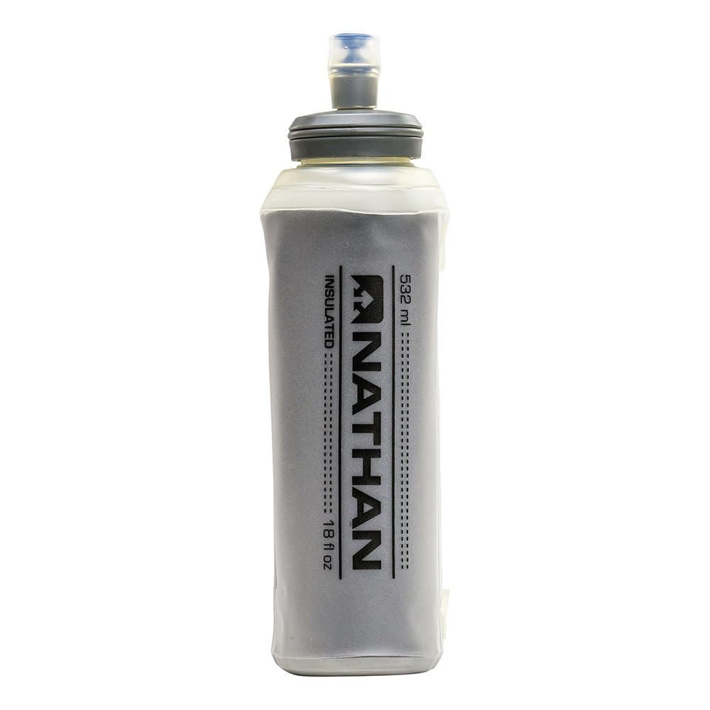Nathan insulated soft flask 18oz with bite valve for spill-free hydration.