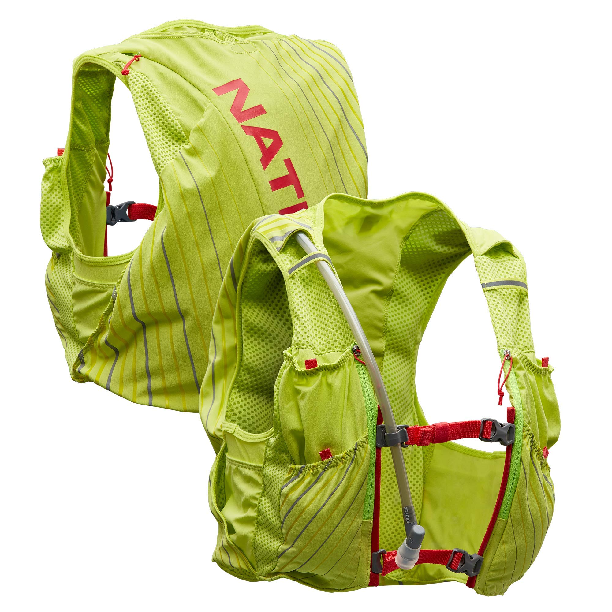 Nathan Pinnacle 12L hydration pack back view showing breathable vest design for runners