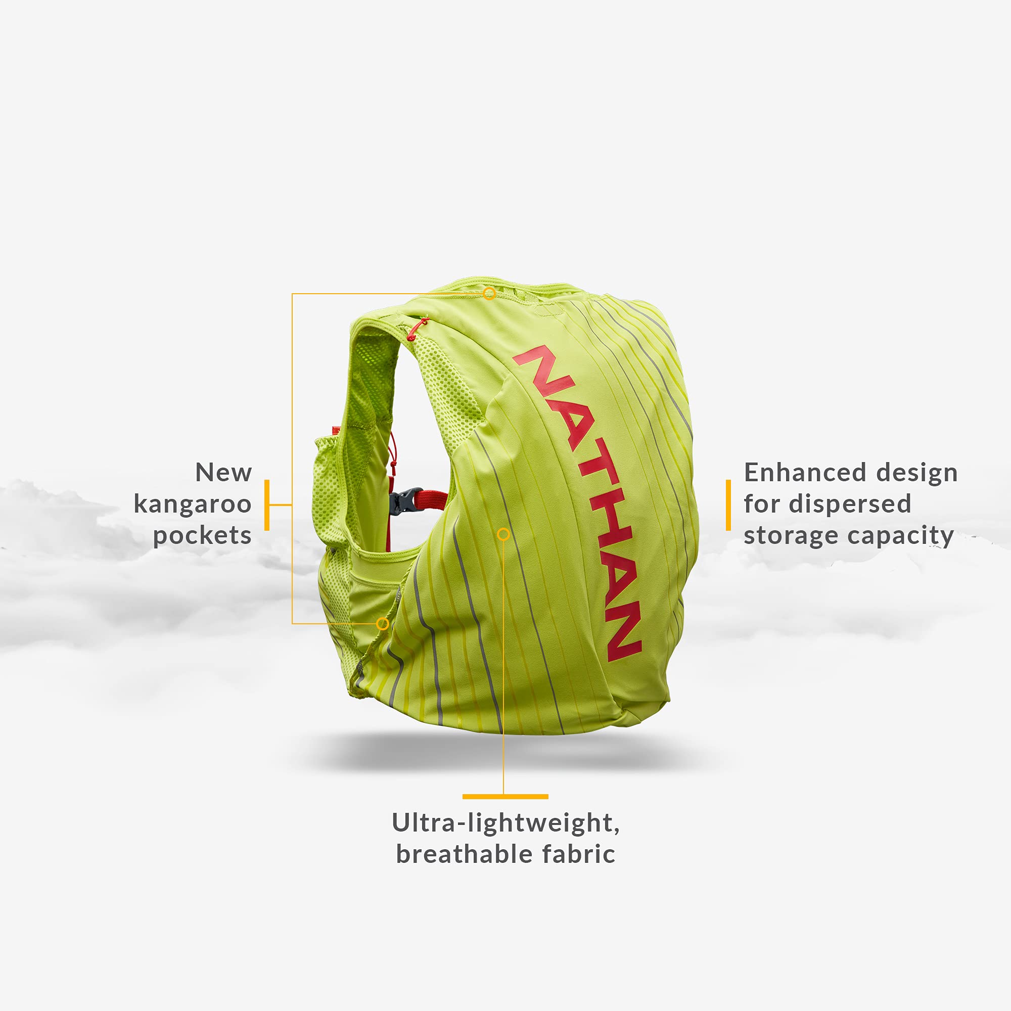 Nathan Pinnacle 12L hydration pack strap detail indicating chafe-free comfort