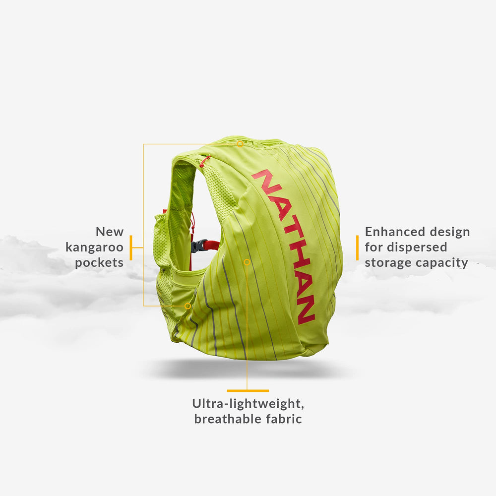 Nathan Pinnacle 12L hydration pack strap detail indicating chafe-free comfort