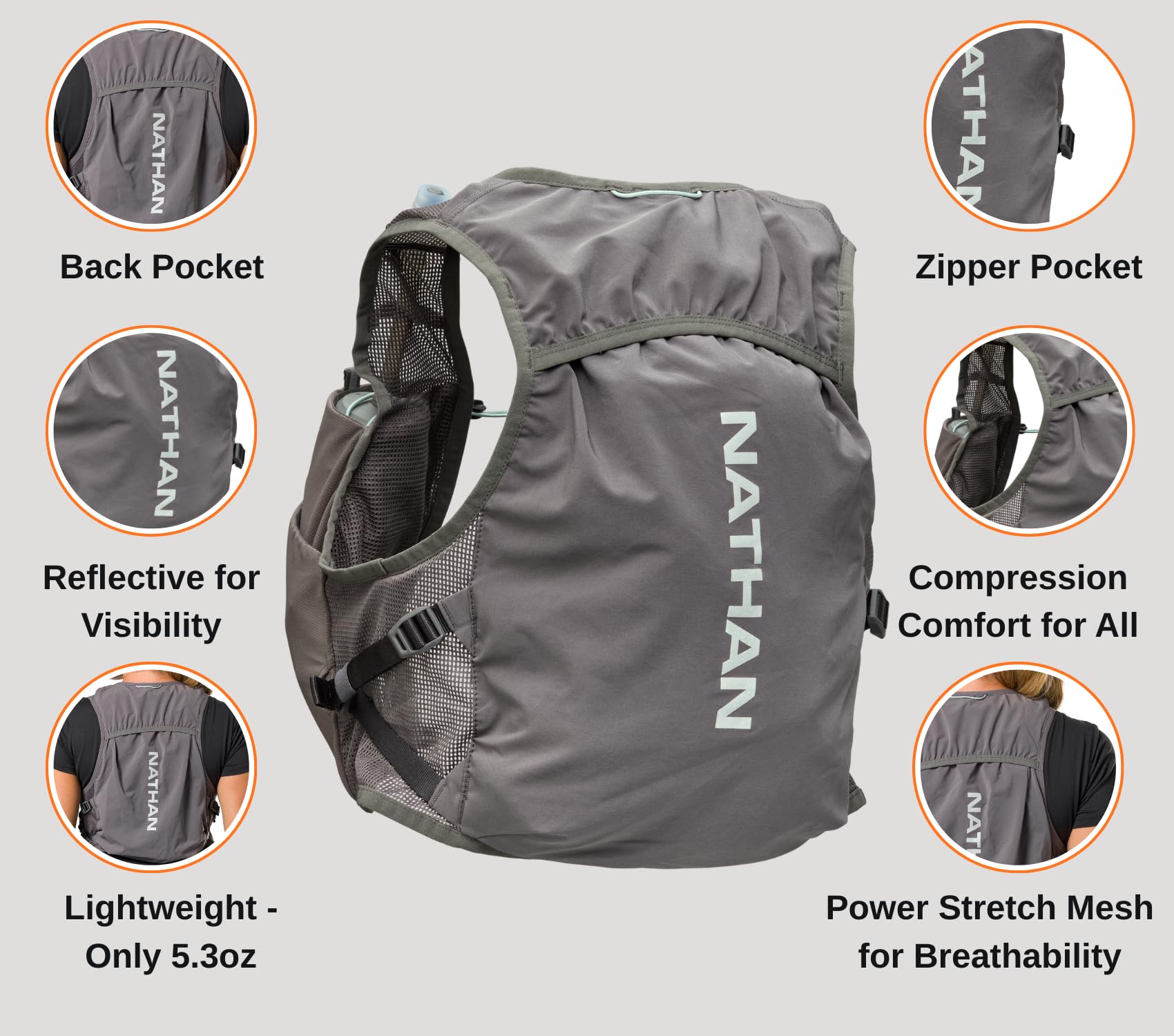 Nathan Pinnacle Breeze vest two 14oz flasks with extended straws for sipping.