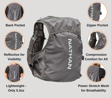 Nathan Pinnacle Breeze vest two 14oz flasks with extended straws for sipping.