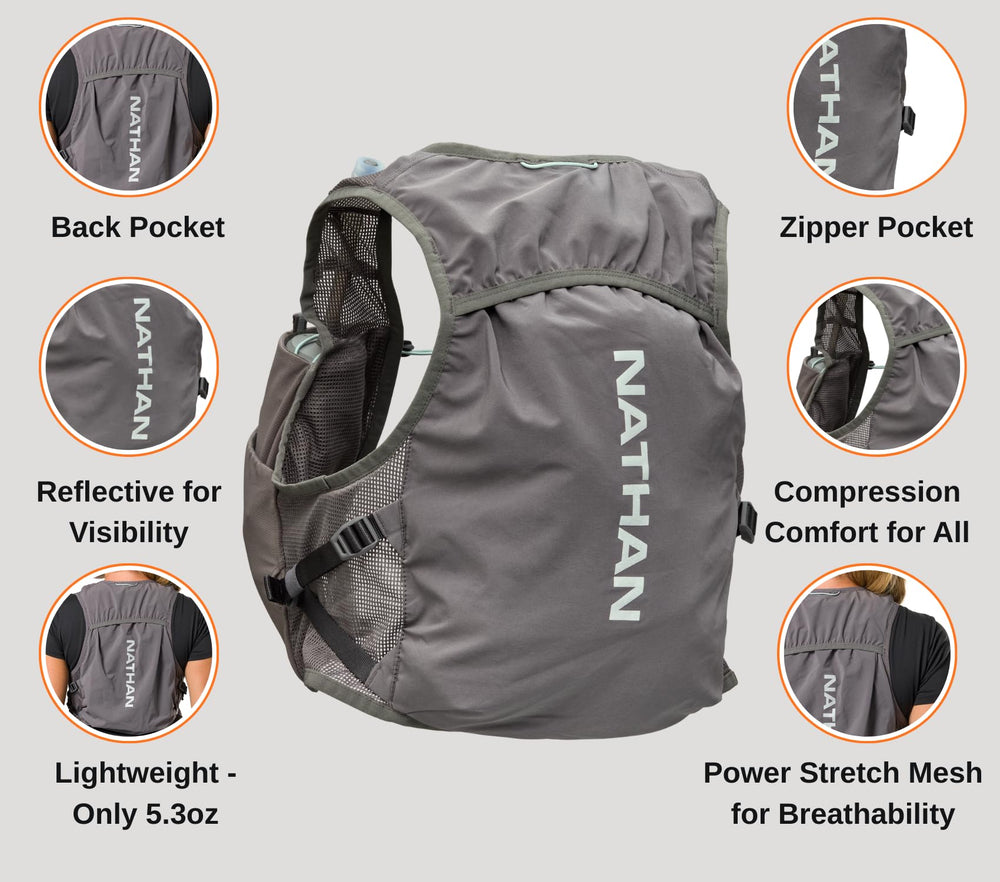 Nathan Pinnacle Breeze vest two 14oz flasks with extended straws for sipping.