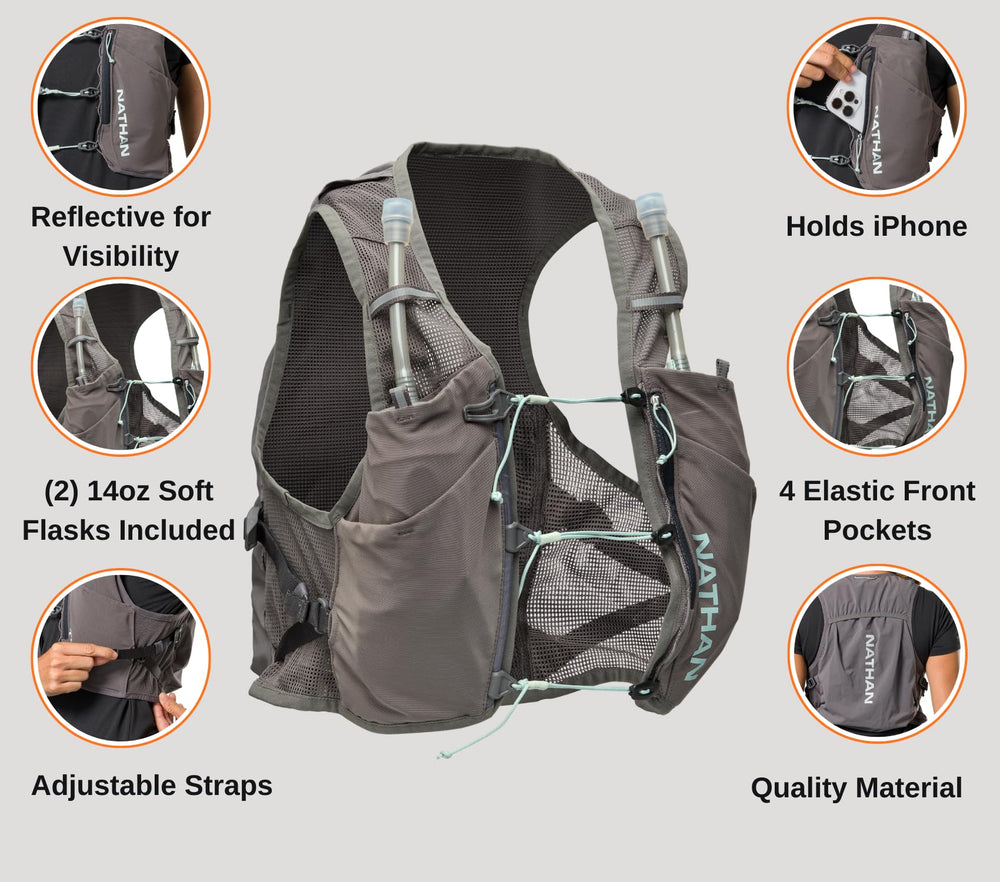 Nathan Pinnacle Breeze vest Quick-Fit system for secure, micro-adjusted fit.