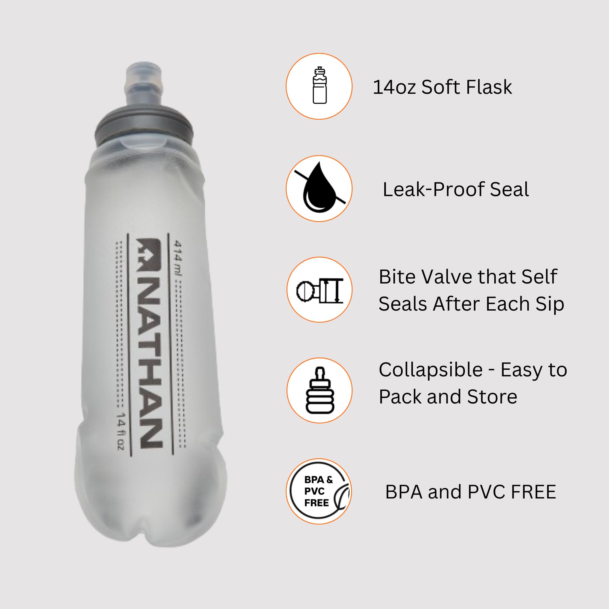 Nathan Pinnacle Featherlite soft flask included for easy hydration on the go