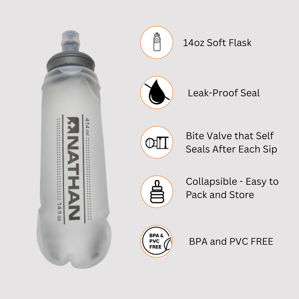 Nathan Pinnacle Featherlite soft flask included for easy hydration on the go