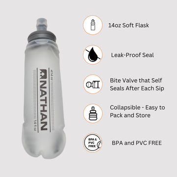 Nathan Pinnacle FeatherLite vest 1.5L back pocket with zipper for secure essentials.