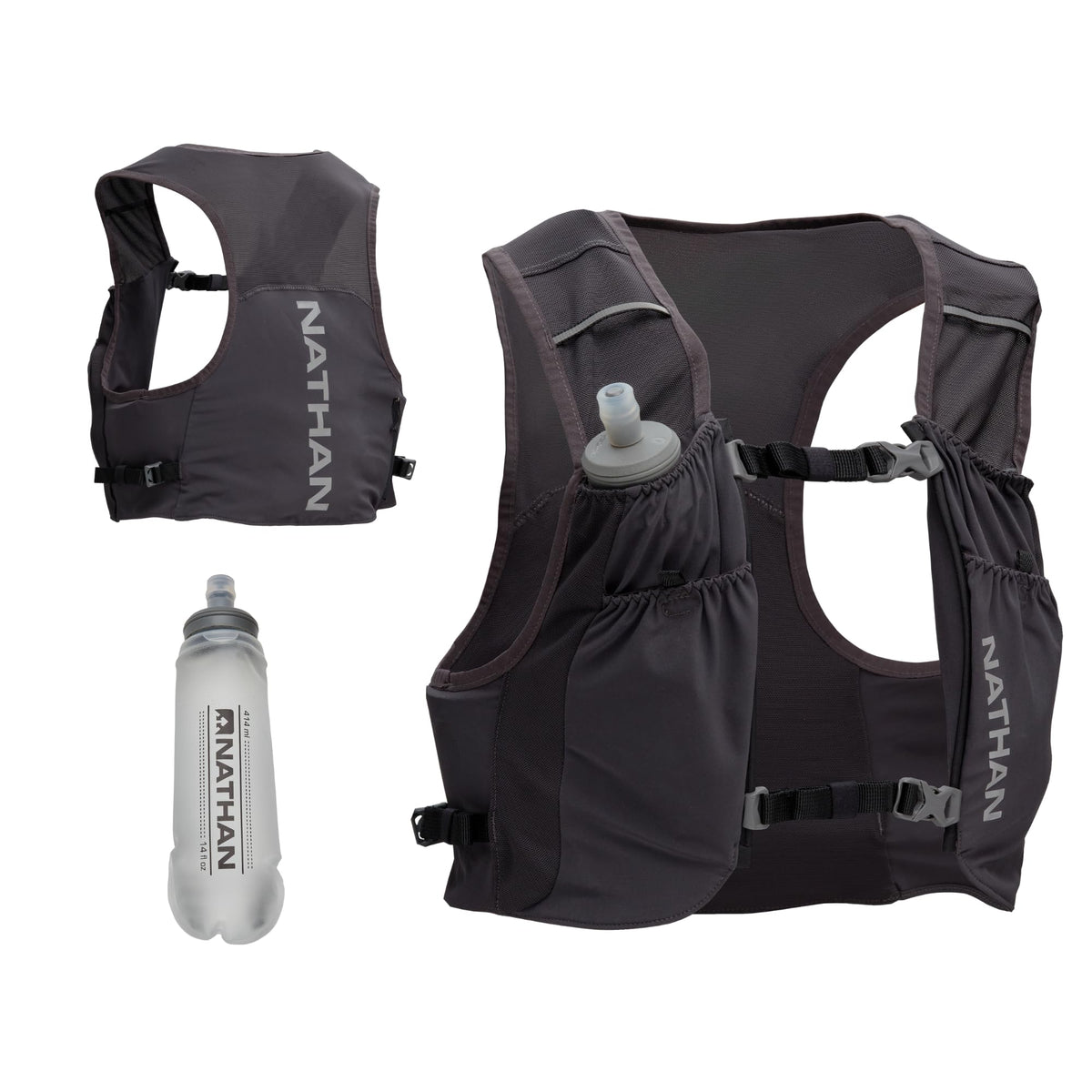 Nathan Pinnacle FeatherLite vest front view highlights ultra-light comfort for road and trail runs.