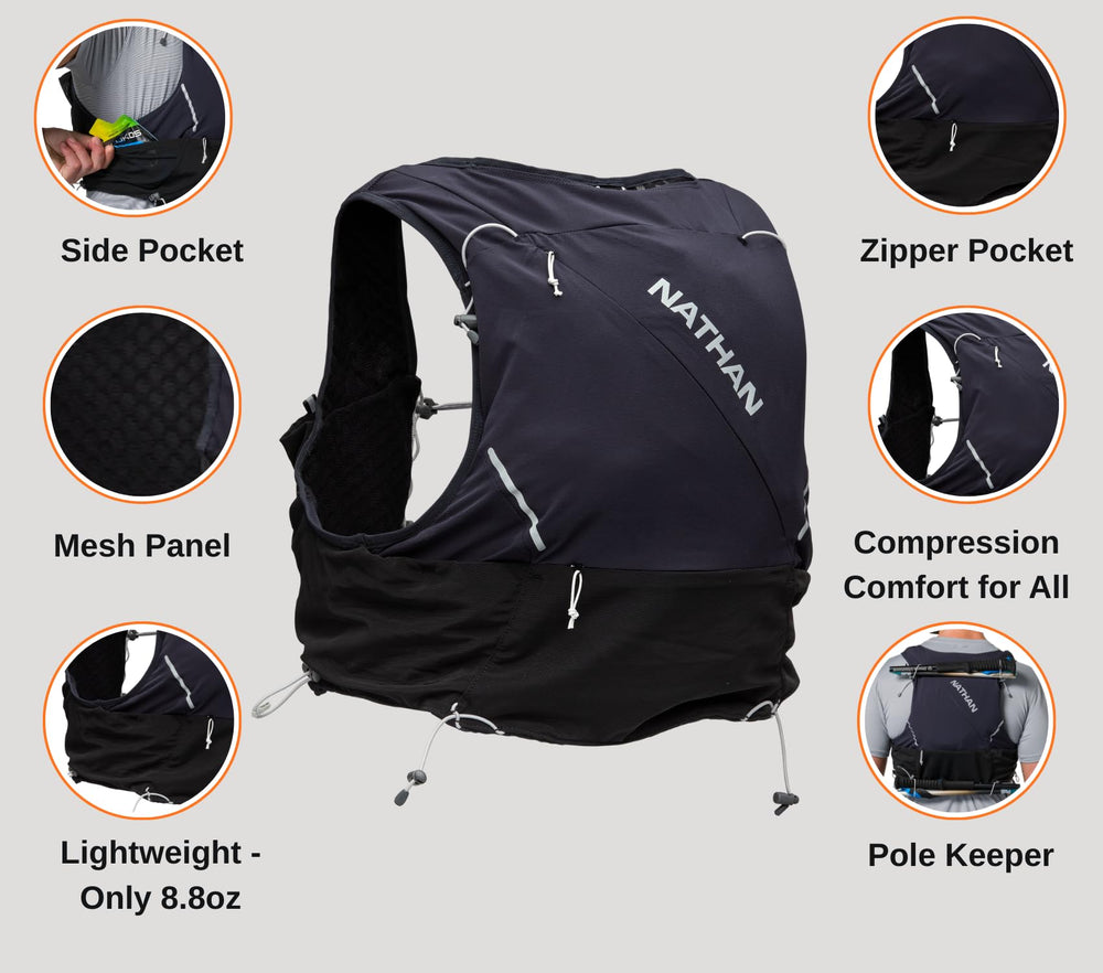 Nathan Pinnacle Pro 12L bladder area demonstrates insulated, cold-water protection