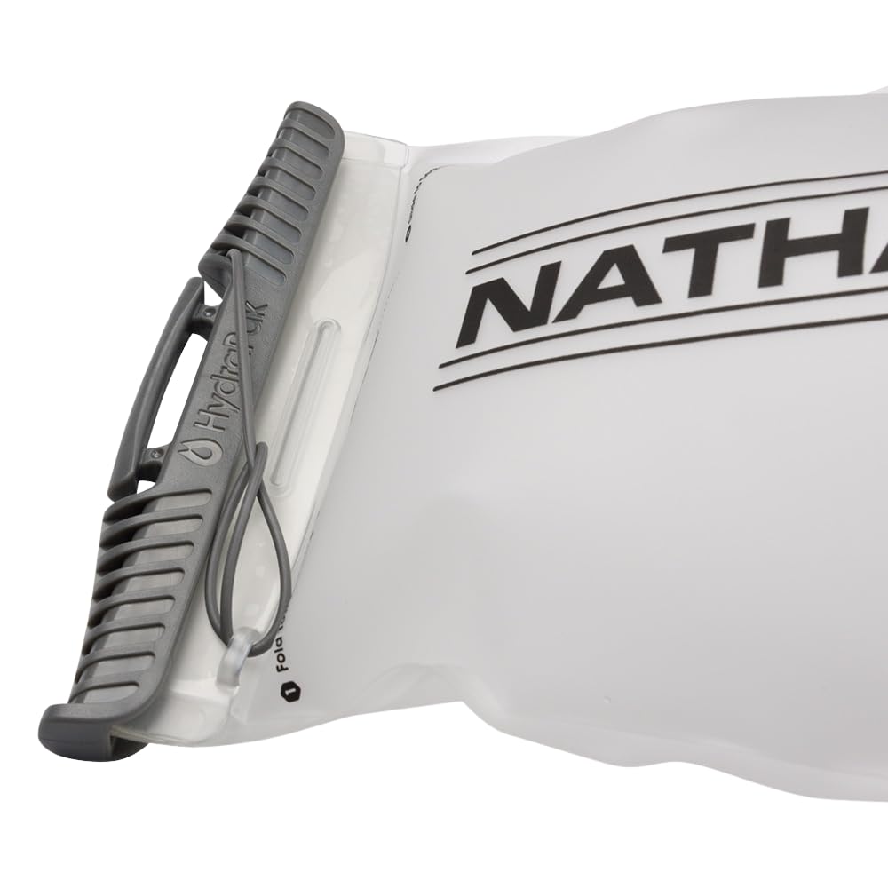 Nathan Replacement Bladder 1.8L in-use on a hydration vest during the trail.