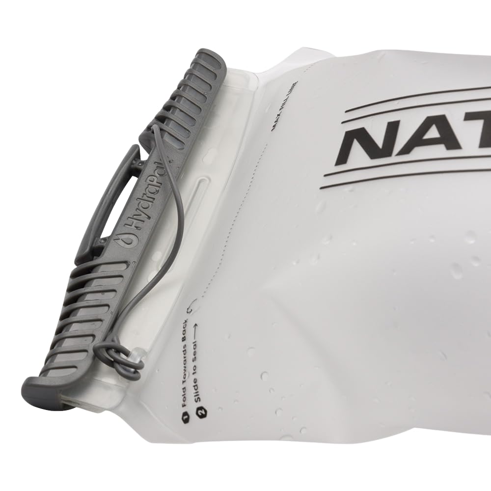 Nathan 2L bladder high-flow bite valve delivers smooth sipping on long rides.