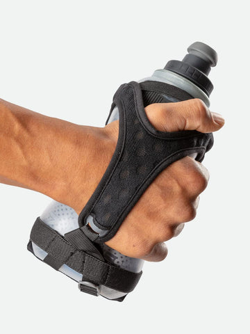 Nathan Running Handheld insulated bottle preserves temperature for long workouts.