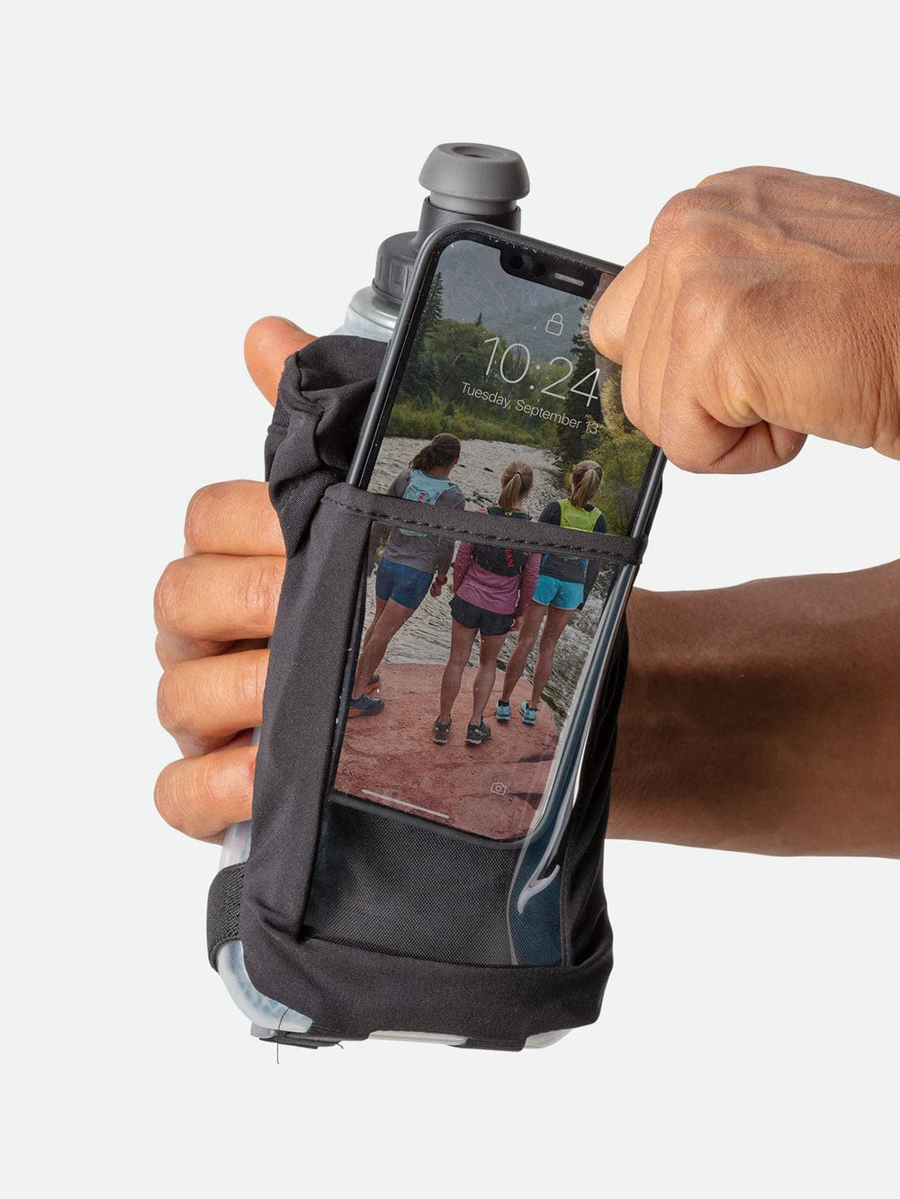 Nathan Running Handheld ergonomic thumb hold reduces chafing during movement.