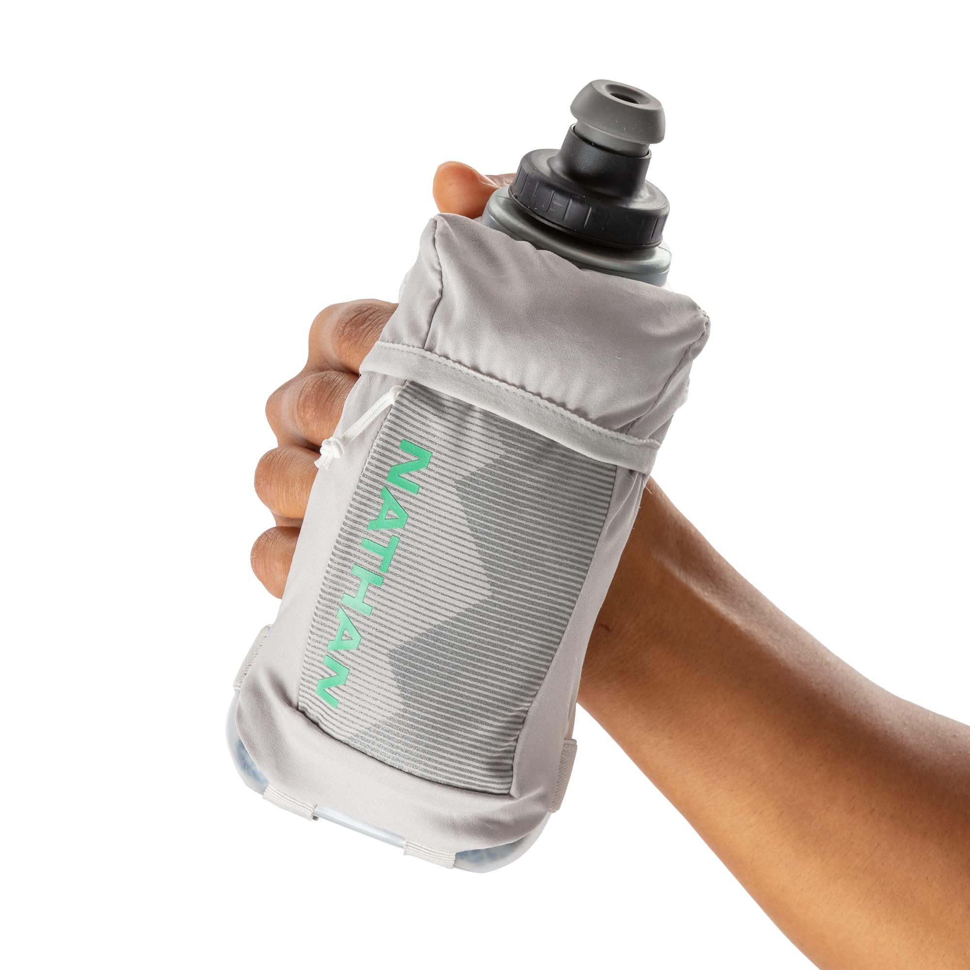 Nathan sweat-channel design with chafe-free thumb hold for comfortable wear.
