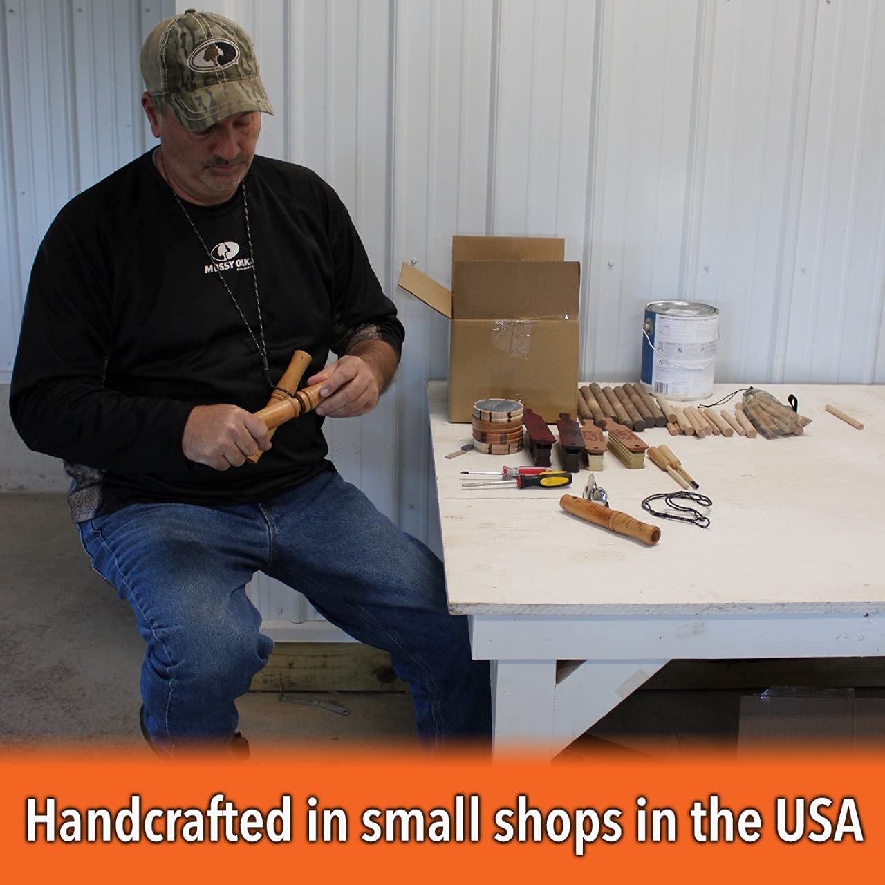 Nationwide Scents hunter using call and bag in the field