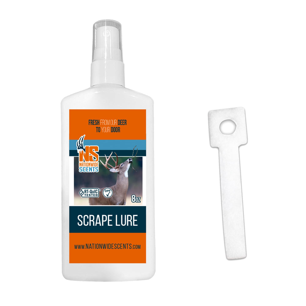 Nationwide Scents Scrape Lure bottle pour shows quick attractant application for bucks.