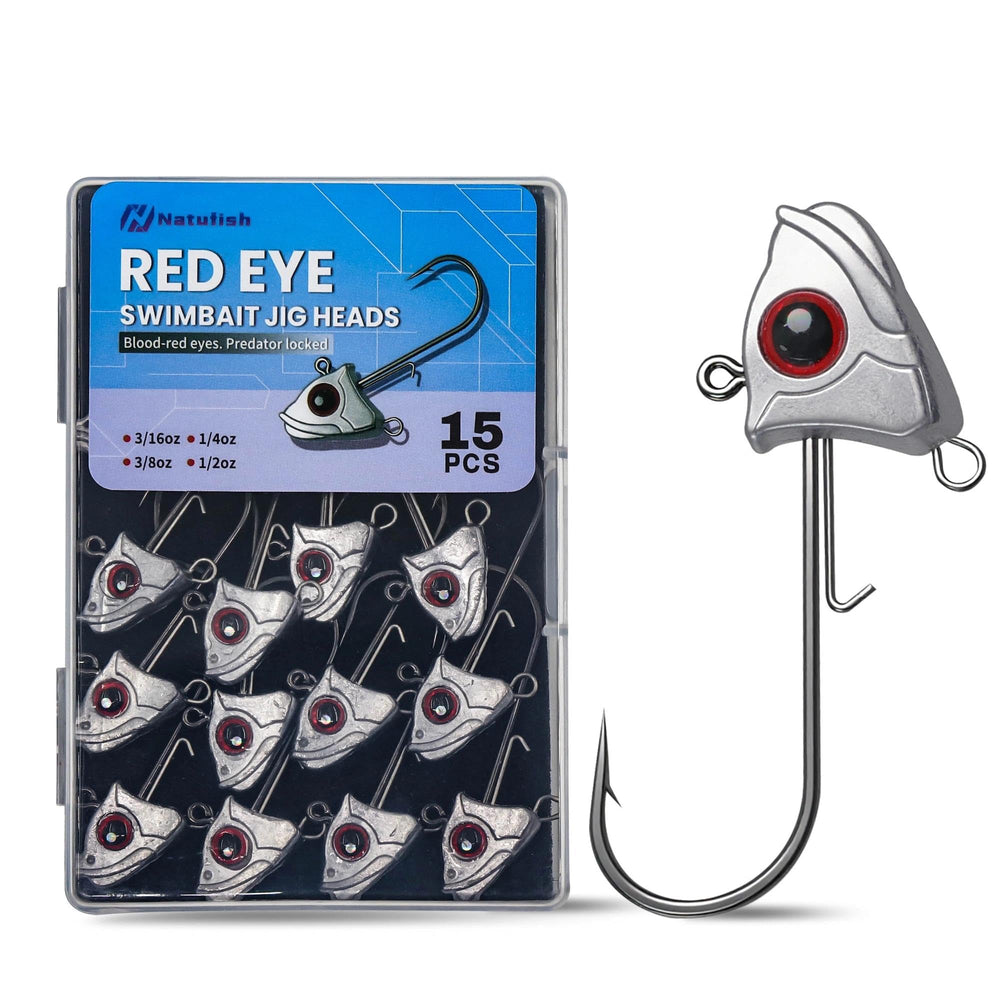Natufish 3/16 oz jig head with 3D red eyes