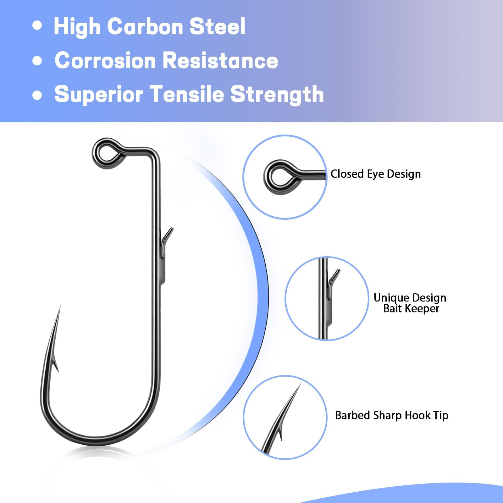 90-degree jig hooks with wire keeper for secure bait