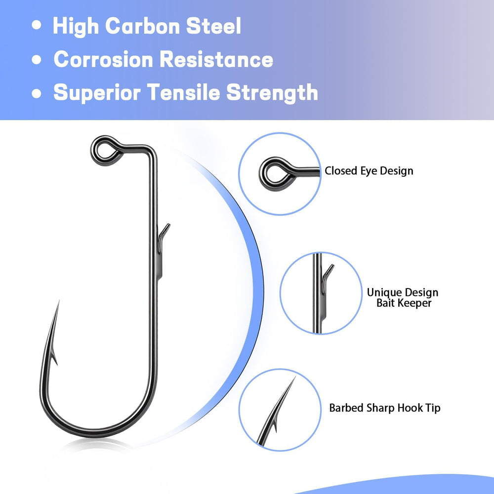 90-degree jig hooks with wire keeper for secure bait