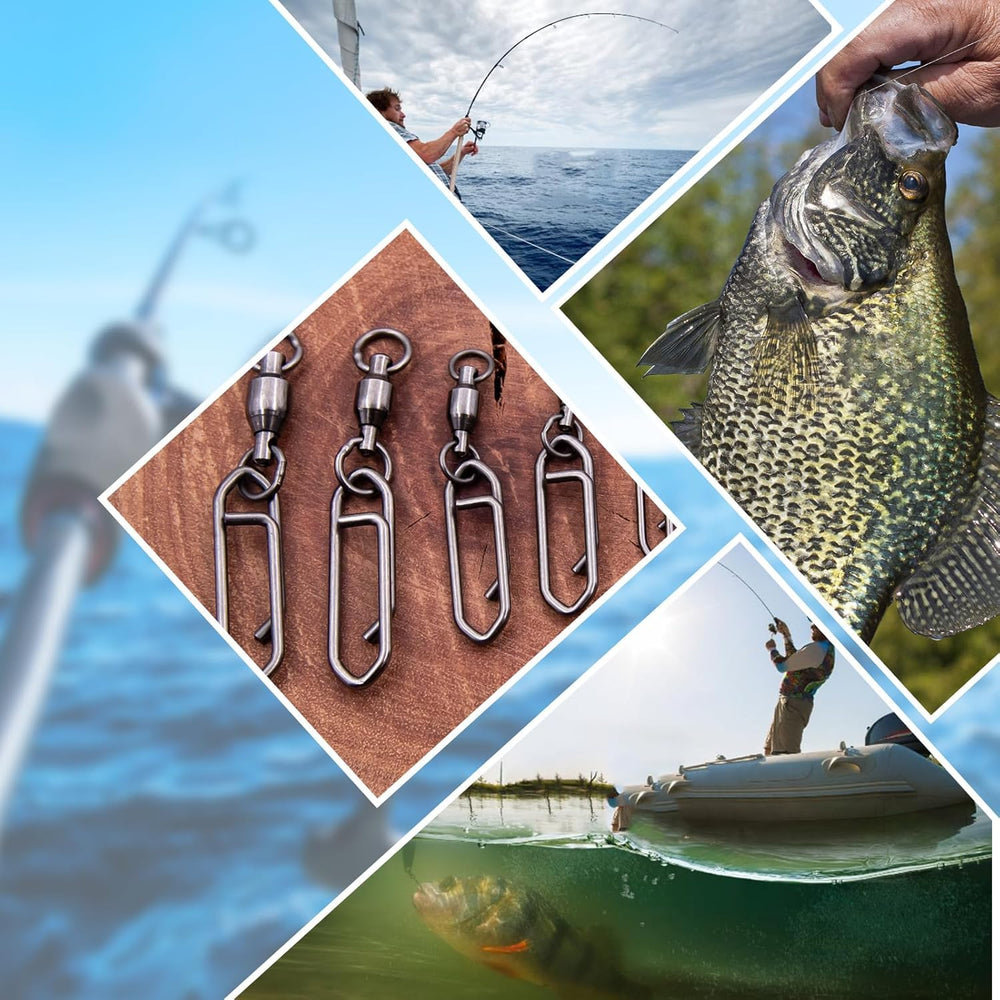 Swivels in use with hooks and weights for fishing rigs