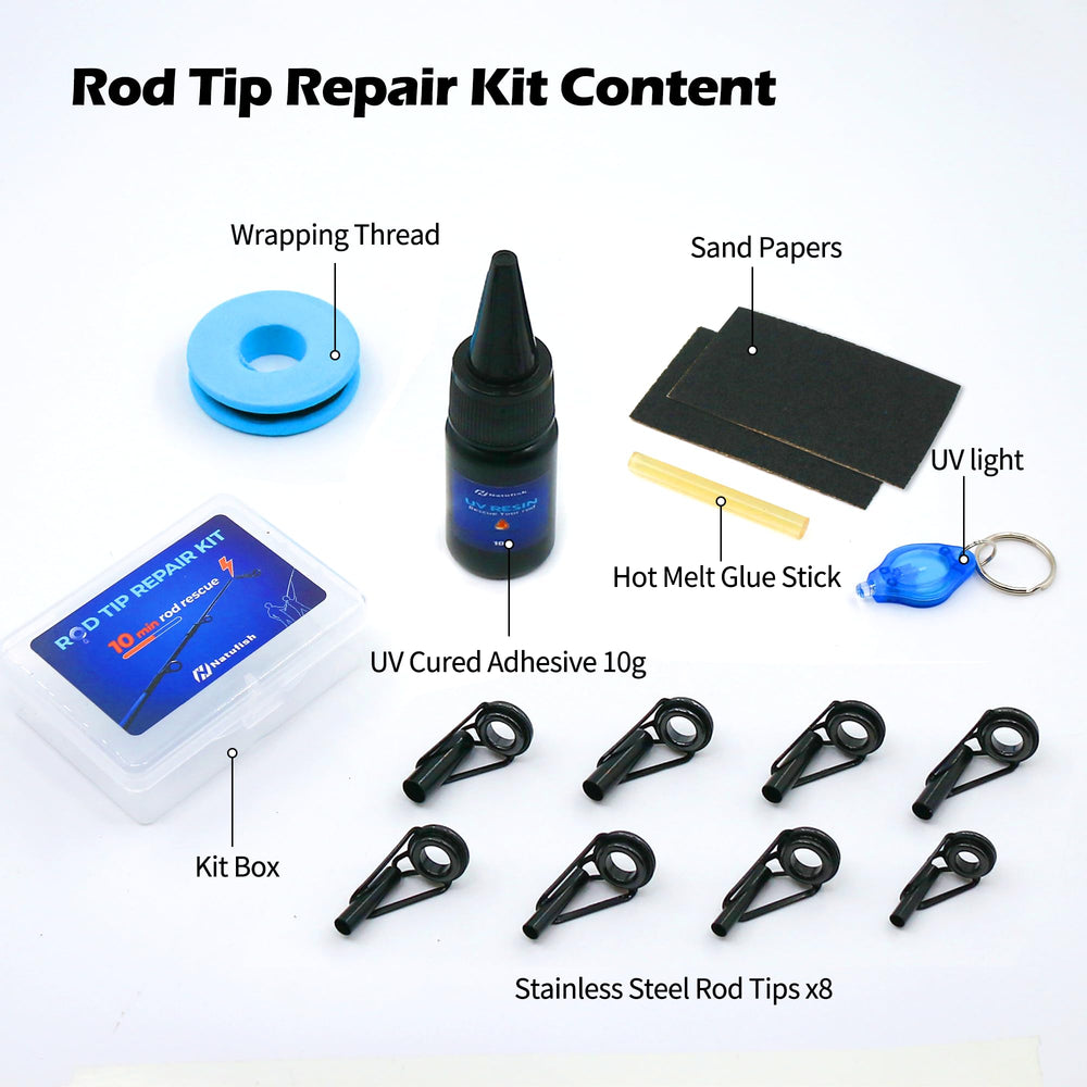 Eight replacement rod tips included in kit